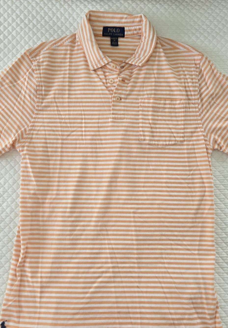 Ralph Lauren Polo Short Sleeve Striped Polo Shirt in Peach and White